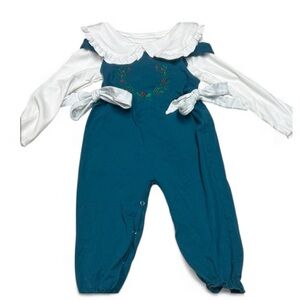 Teal Wreath Romper with White Accents